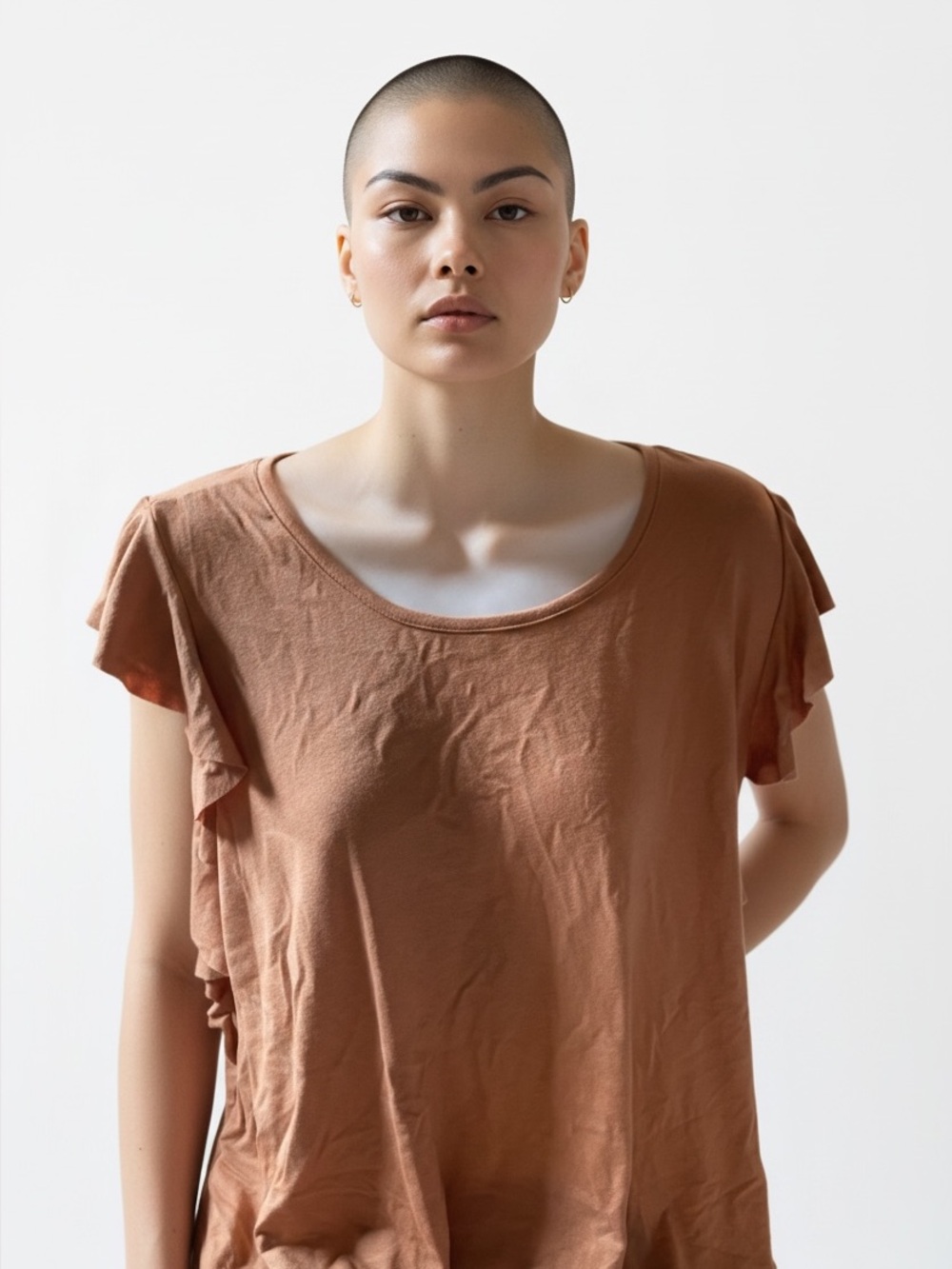 Women’s Jade by Jane ruffled short sleeve Peach Colored blouse size, medium